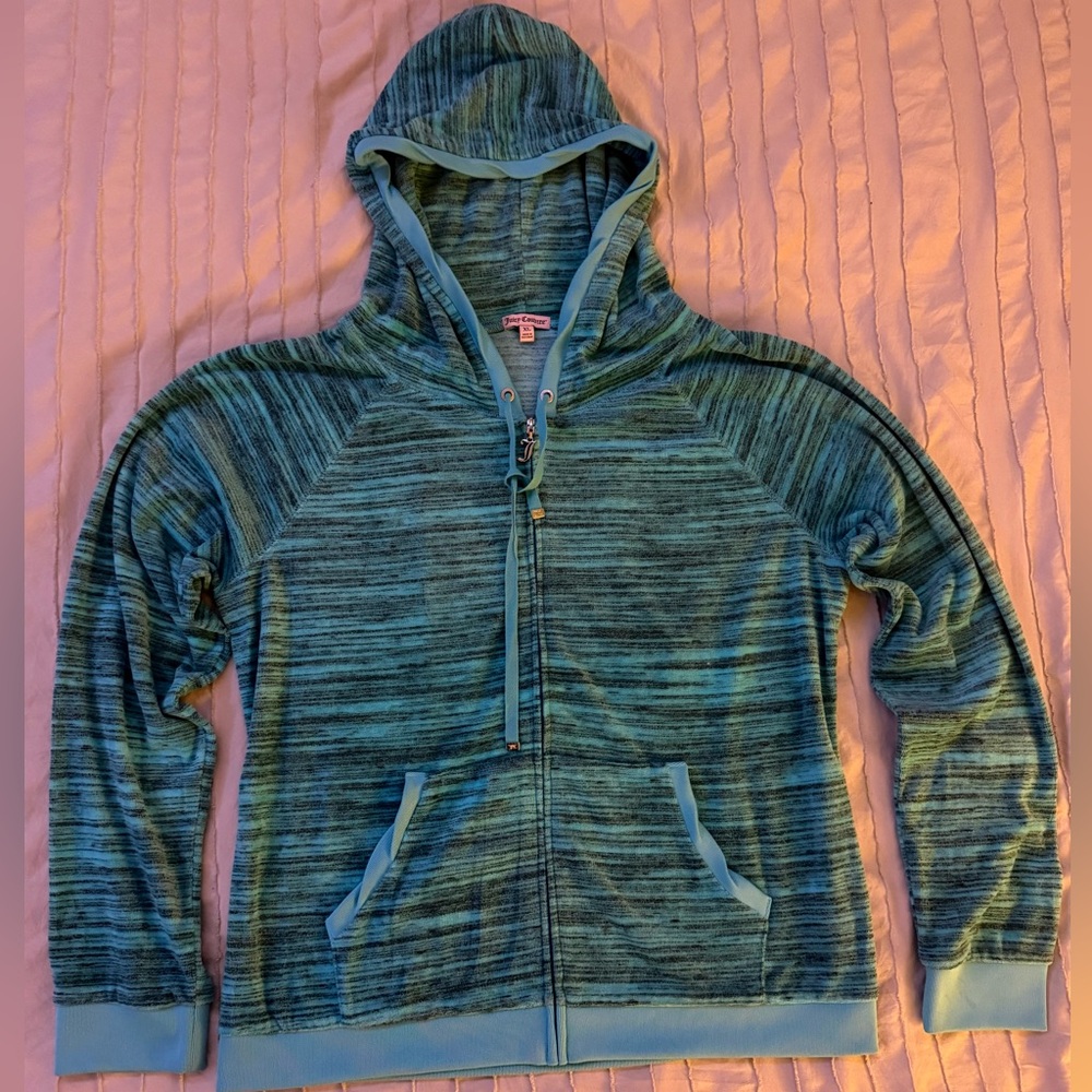 Juicy Couture Blue Velour Aqua Zip-Up Hoodie